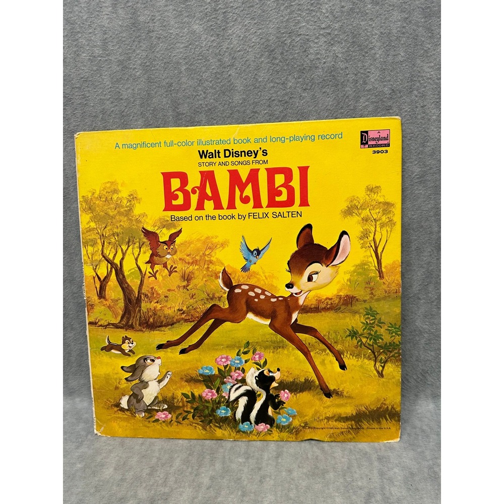 Disneyland Records Bambi Vinyl‎ Record Yellow 1969 Story and Songs Book 3903